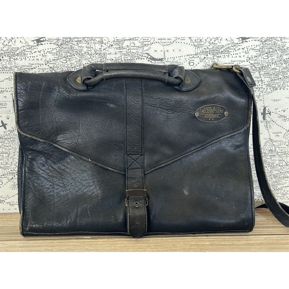 OVERLAND OUTFITTERS Leather Messenger Briefcase Bag Retro Oilskin